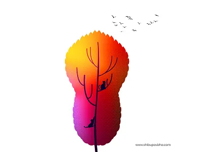 Abstract tree cat colourful digital art illustration forest leaves minimal nature photoshop tree