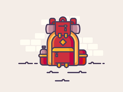 Big Backpack adventure backpack explore hiking icon illustration mountains outline sleeping bag travel trip
