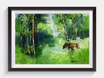 Green Bangladesh art artist paintings watercolor