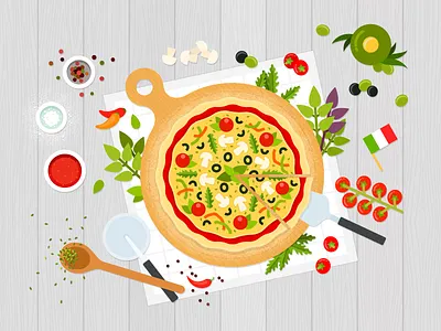 Italian pizza 🍕 flat food illustration italian pizza vector vegetables vegetarian