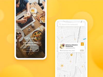 Let's eat!——social app for eating together app eat food map mobile ui yellow