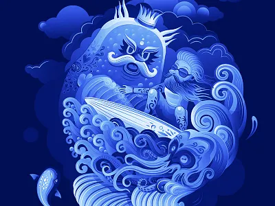 Illustration for Summer Vacation blue character colours illustration surf vacation vector