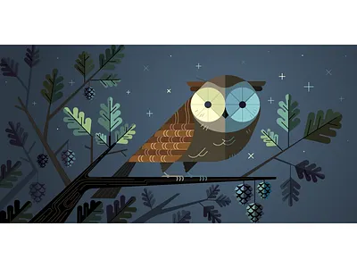 🦉Night Owl 🦉 bird night owl tree uber vector
