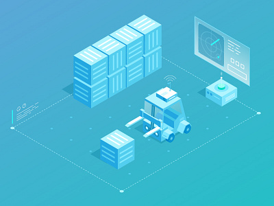 Asset Tracking box digital illustration iot isometric loader radar tracking vector