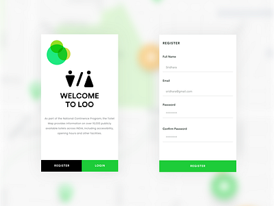 Loo Landing loo mobile app onboarding registration toilet finder ui uiux ux