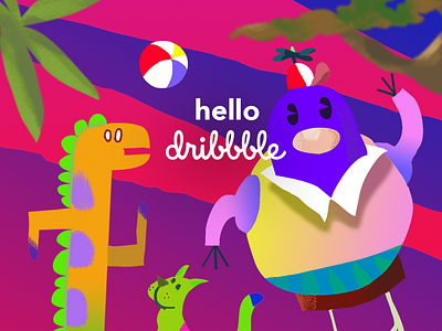 Hello Dribbble dino dribble hello illustration palm