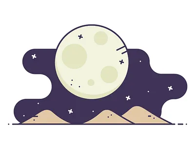 Big Moon icon illustration moon mountains night outline stars vector
