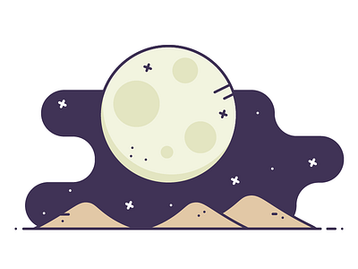 Big Moon icon illustration moon mountains night outline stars vector