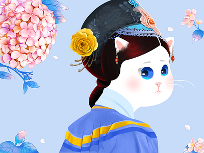 Empress miaou cat cat drawing clothing cute earrings empress flower graphic design harem woman headwear hydrangea illustration palace qing dynasty queen