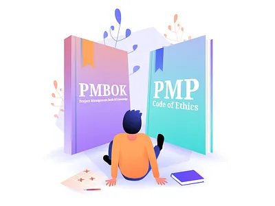 Books book books gradients hive illustration man pmp preparation student study vector