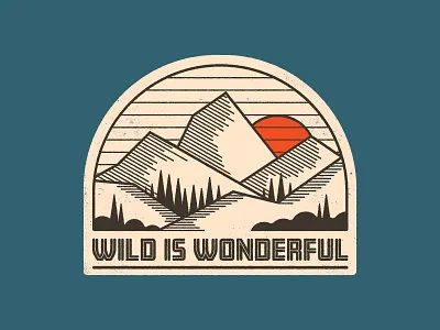 Wild is Wonderful 1970s badge design hatching hiking illustration mountains outdoors patch retro sticker