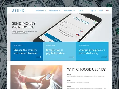 USEND design money transfer ui usend ux website