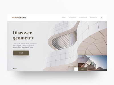 Daily UI #094 - News architects architecture collections concept curves daily ui geometry hero home minimal news read more