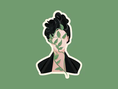 Leaves 2d design digitalart green illustrator leaves portrait vector woman