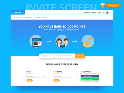 Invite Screen - web design earning invitation invite invite friend referral share sharing web website