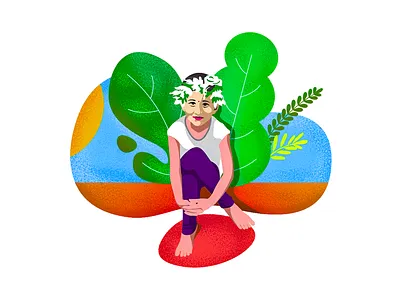Girl illustration art colorful cute daughter face girl green illustration leaf monali red