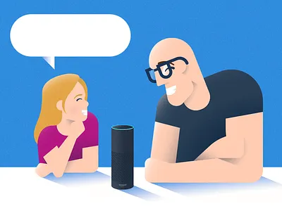 "Alexa, upload my Dribbble shot." alexa amazon chat daughter experience father illustration speaker voice
