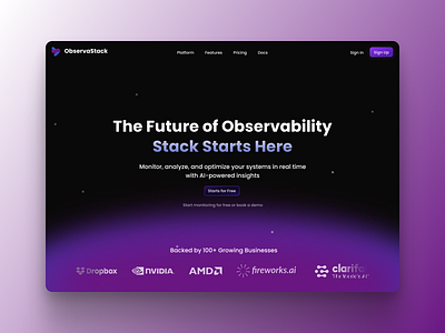 Hero Section - ObservaStack artificialintelegence futuristic herosection ui uiux web website