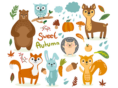 Autumn Animals animals autumn bear characters deer for kids fox hedgehog leaves rabbit squirrel