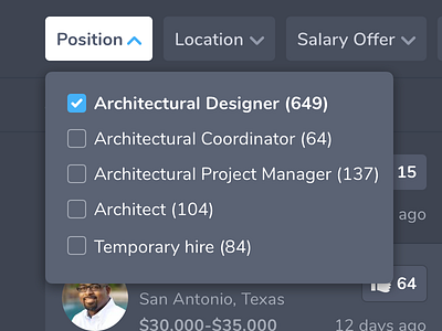 Dark Position Dropdown app dark dropdown flat job sketch ui user ux web