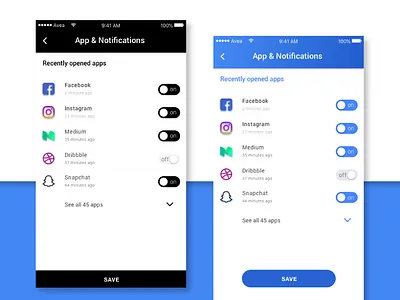Design On/Off Switch mobile notifications ui design