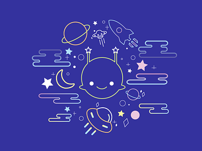 Alien alien cute galaxy illustration planets space