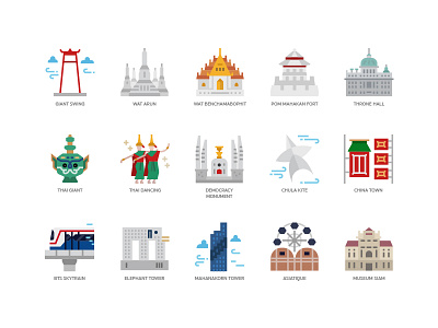 Bangkok symbols and landmarks icons bangkok icon design landmark thai thailand