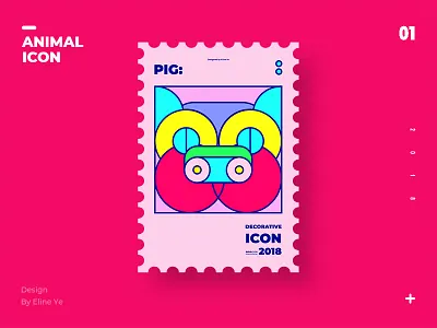 Animal icon series-Pig 2018 animal colorful contrast decorative design graphic icon pig poster stamp