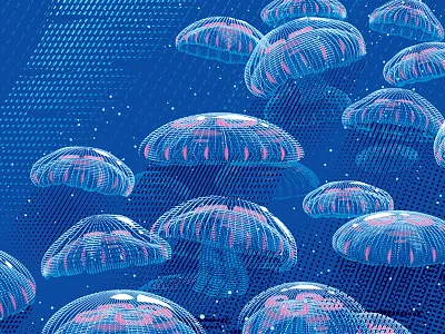 Dribbleshots Miyazakiponyodetail design illustration jellyfish miyazaki movie ocean poster print sea silkscreen vector