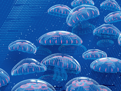 Dribbleshots Miyazakiponyodetail design illustration jellyfish miyazaki movie ocean poster print sea silkscreen vector