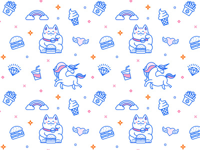 BabyBurgs Illustration Pattern asian blue burgers fast food fun illustration japanese line art packaging patterns street food take away