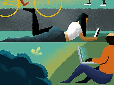 Marcin Czaja illustration laptop park reading recreation work