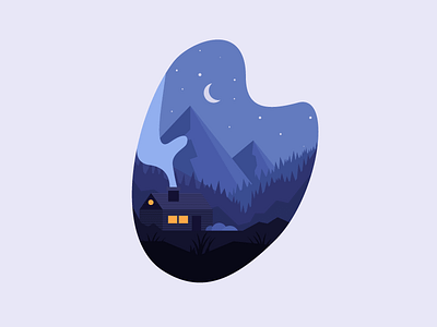 Chill Night chill cottage house illustration mountains nature night smoke woods