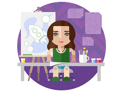 Illustrator artist desk flat frontview illustration illustrator office team vector workspace сharacter