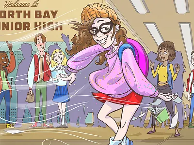 Storybook Illustration Detail - Felicia #1 children dancing digital high school illustration kids book moonwalk puberty story storybook teenager