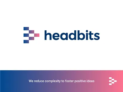 Logo concept for consulting and software development company arrow play consult chess pattern letter forward progress leader h head bits headbits monogram icon wordmark monogram lettering consulting pixel gradient mark software strategy technology square simplification reducing