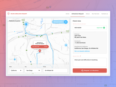 Online ambulance request form app form geo hospital map product design request ux