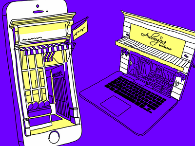 Webshop Illustration e commerce editorial illustration iphone macbook store webshop