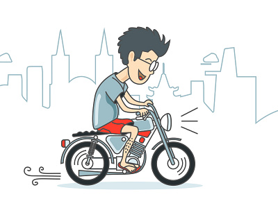 Motorcycle Funny blue city glasses happy illustration man motorcycle smile