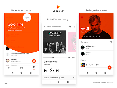 Google Play Music - UI refresh - Material 2.0 - {II} android google material materialdesign music orange play playmusic refresh streaming ui ux