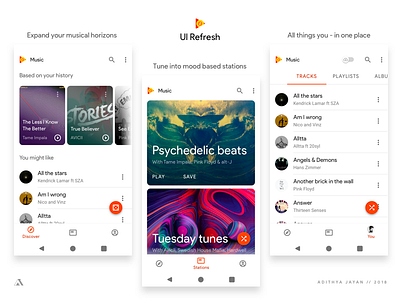 Google Play Music - UI refresh - Material 2.0 android google material materialdesign music play playmusic. orange refresh streaming ui ux