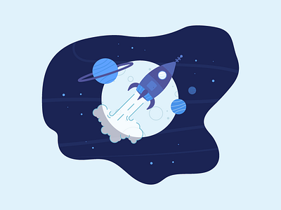 Over the moon dark galactic galaxy illustration jet jets planet rocket space stars
