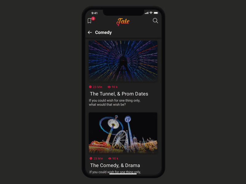 Tale app animation app description feed interaction mobile premium story tale ui ux