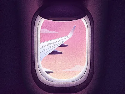 Window or Aisle? flight grain grainy illustration illustrator plane plane wing purple sunset texture trip