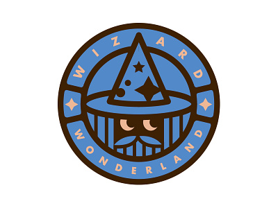 Wizard Wonderland badge beard fun guy hat magic stars three color vector warlock wizard wonderland