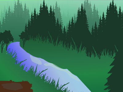 Green Illustration creek green illustration log mountains scenery