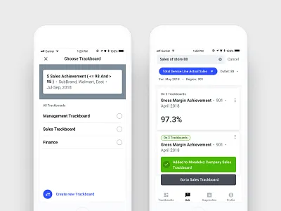 Adding answers to a trackboard ai analytics app dashboard design enterprise ios iphone mobile ui