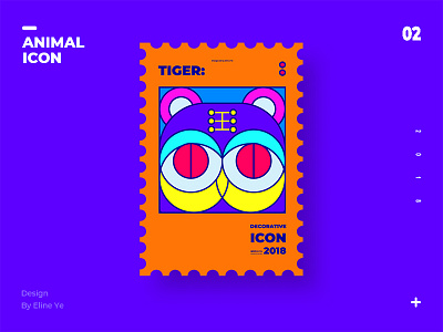 Tiger 2018 animal colorful contrast decorative design graphic icon poster stamp tiger