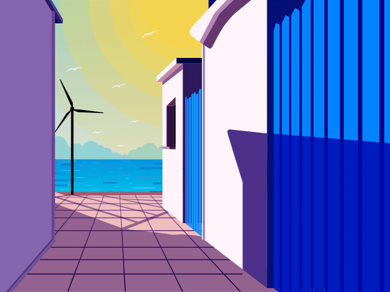 The sea fishing village illustrator