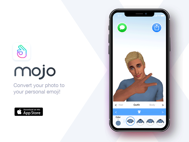 Mojo Emoji App Promo 2 3d animoji app apple avatar bieber emoji fun motion peace pop social